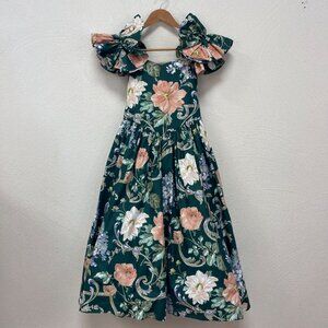 Vintage 1980s LORALIE Originals Green Floral Party Dress Sz 10